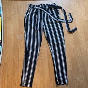 Black and white striped business casual pants